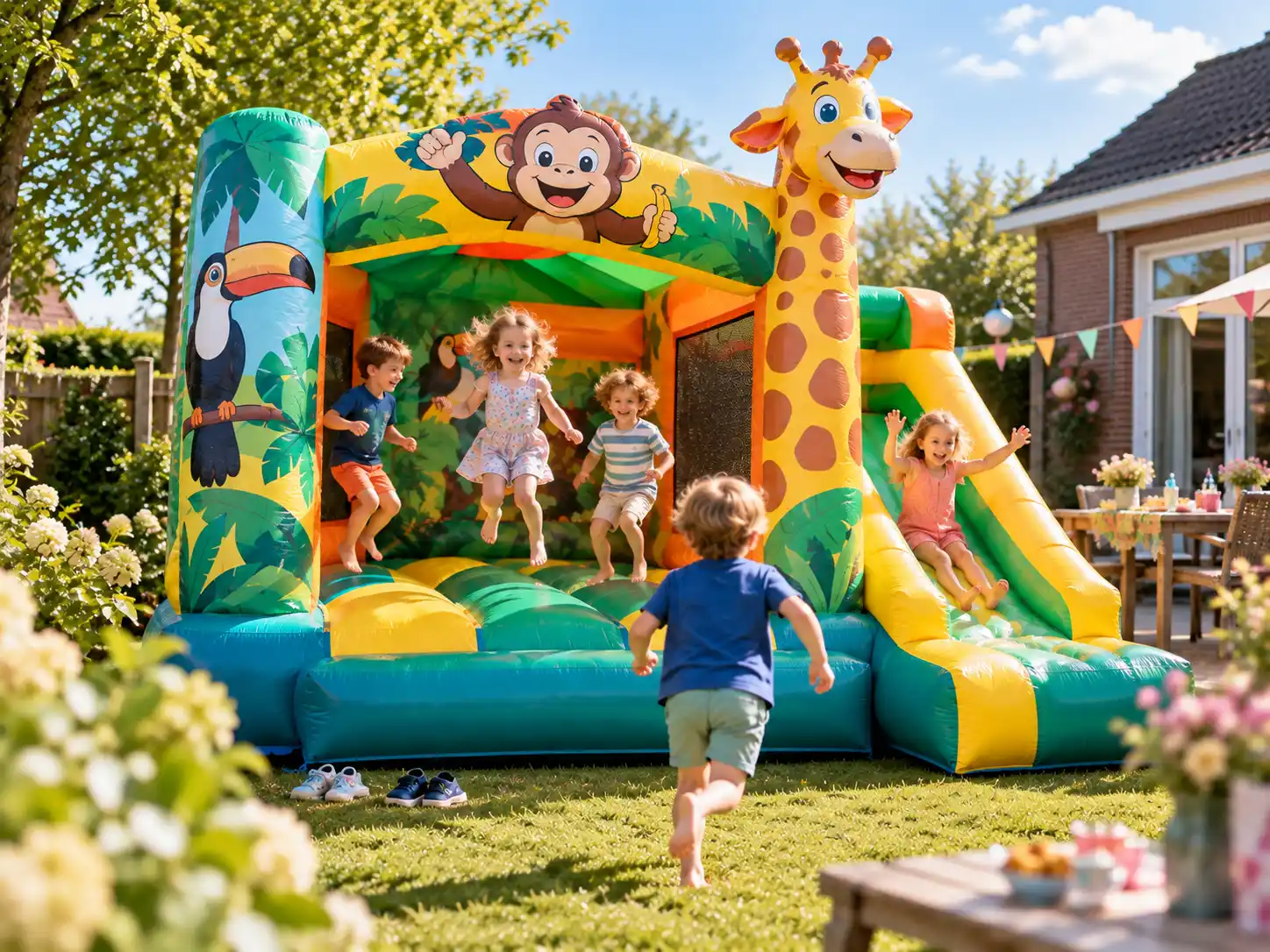 Kinderen genieten van een springkussen van Flevojump